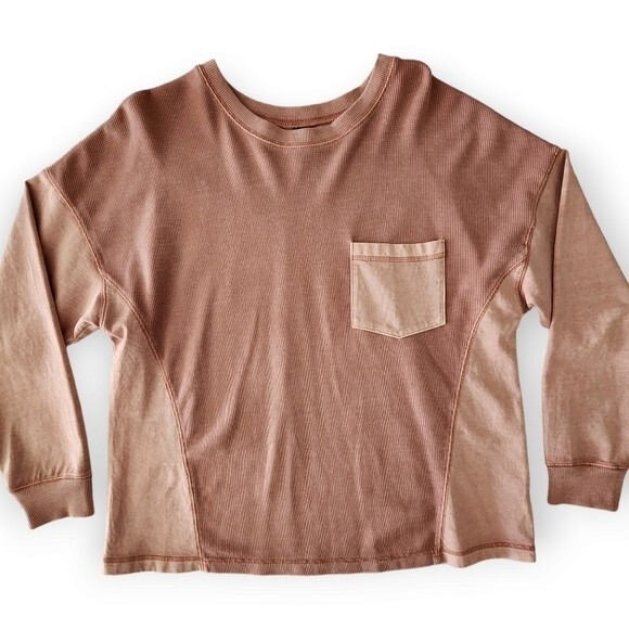 wild fable Tops - Wild Fable Boxy Waffle Weave Long Sleeve Pullover Dusty Rose Pink Size L